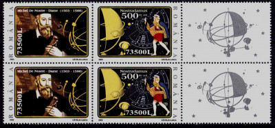 RO 2003/LP 1614b,&amp;quot;500 ani Nostradamus&amp;quot; bloc de 2 serii+2 viniete , MNH foto