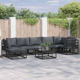 Set de canapele pentru grădină cu pernă 8 pcs Negru Aluminiu