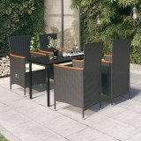 VidaXL Set masă pentru grădină, 5 piese, cu perne, negru
