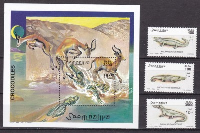 Somalia 2000 fauna crocodili MI 839-841 + bl. 70 MNH foto
