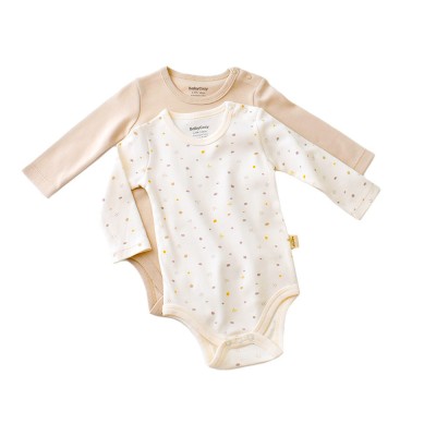 Set 2 body-uri cu maneca lunga bebe unisex -100% bumbac organic - Ecru cu buline, BabyCosy (Marime: 3-6 Luni) foto