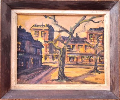 Maurice GUERANDE-Claire de lune en hiver, acuarelă foto