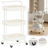 Carrello di servizio mobile bianco per salone, parrucchieri, estetisti e spa, con ripiani su ruote.