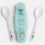 Set 2 Linguri din Plastic cu Suport, Model Stitch, Albastru și Alb, fără BPA, CMCLASS
