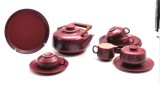 set ceai / cafea TAMBACH mcm anii 1960 Germania produs de Graflich Ortenburg ceramica glazurata, fat lava manier teac 12 piese