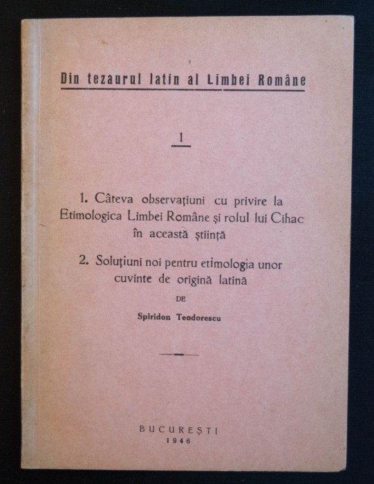 Spiridon Teodorescu - C&acirc;teva observațiuni cu privire la Etimologica limbei 1946