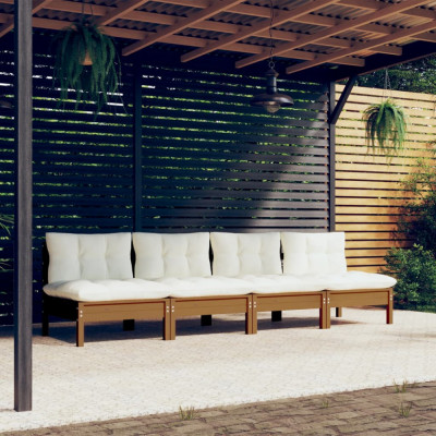 vidaXL Canapea de grădină cu 4 locuri, cu perne crem, lemn masiv pin foto