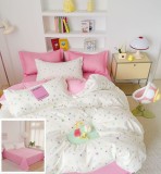 Cumpara ieftin Lenjerie Pat Bumbac 4 Piese Lidia Alb Roz. Set Cearceaf, Husa Pilota si Fete Perna