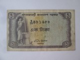 Rara! Bangladesh 1 Taka 1973,măcinarea cerealelor