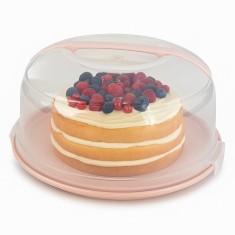 Platou rotund Pufo Cookies cu capac transparent pentru servire torturi, prajituri, briose, &Oslash; 34 cm, crem