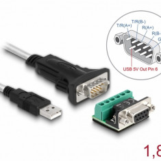 Adaptor USB-A la serial RS-422/485 FTDI cu terminal block +5V 1.8m, Delock 63465