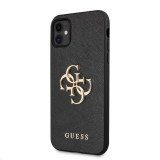 Husa Piele Guess Saffiano Big 4G Metal Logo pentru Apple iPhone 11, Neagra GUHCN61SA4GGBK