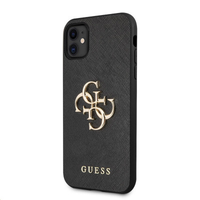 Husa Piele Guess Saffiano Big 4G Metal Logo pentru Apple iPhone 11, Neagra GUHCN61SA4GGBK foto