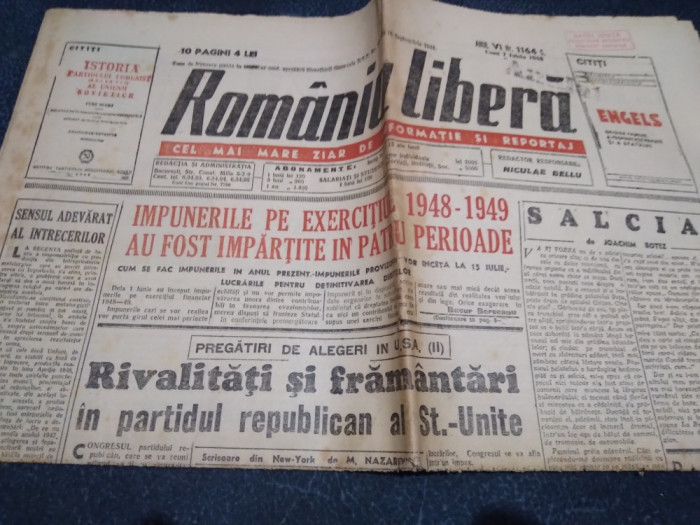 ZIARUL ROMANIA LIBERA 7 IUNIE 1948
