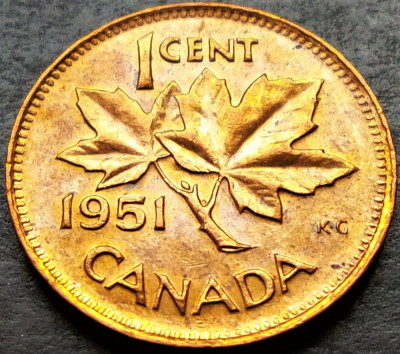 Moneda istorica 1 CENT - CANADA, anul 1951 * cod 298 = A.UNC LUCIU + PATINA foto