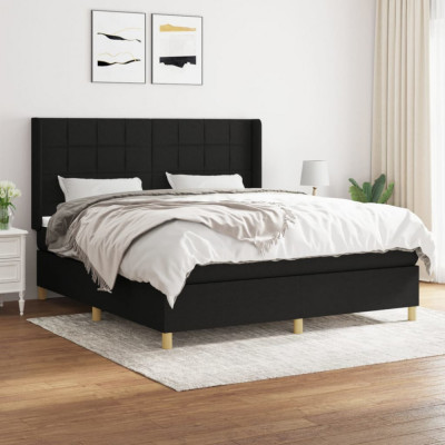 vidaXL Pat box spring cu saltea, negru, 180x200 cm, catifea foto