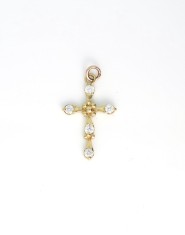 Pandantiv cruce din aur galben de 14k, decorat cu zirconii strălucitoare