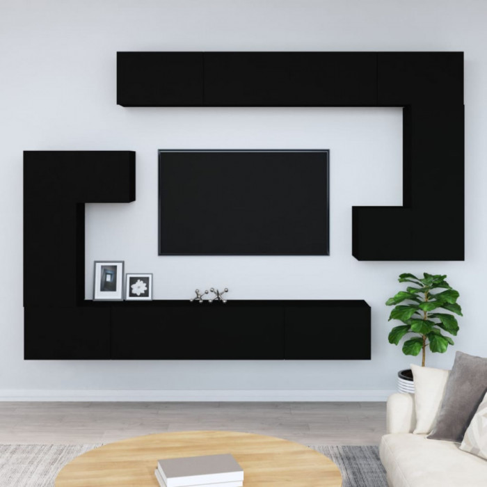 vidaXL Dulap TV montat pe perete, negru, lemn prelucrat