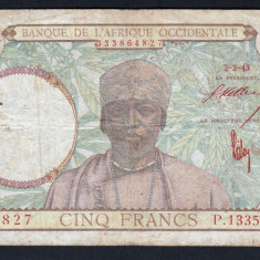 Africa Occidentala 5 Francs S13355 serie rosie! 1943