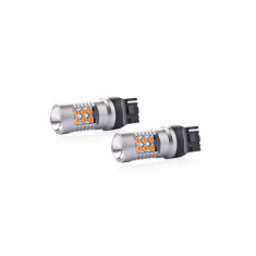 Set becuri auto cu LED CANBUS W21W T20 24 SMD 6.2W Orange 12/24V AM02578