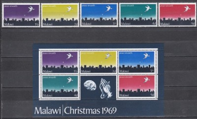 Malawi 1969 - Crăciun - Pace pe păm&amp;acirc;nt, Serie + Colita, MNH foto