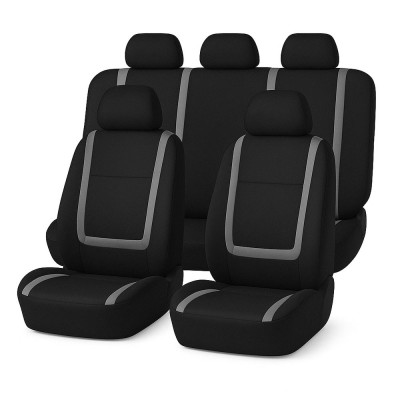 Set huse scaune auto universale, 9 piese, model grey line, gri, compatibile cu airbag, material poliester + burete 2mm foto