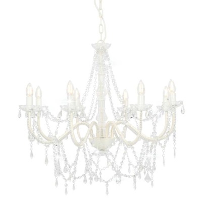 Candelabru cu mărgele, alb, 8 becuri E14 foto