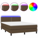 Cumpara ieftin Pat cu arcuri, saltea si LED, maro inchis, 140x200 cm, textil