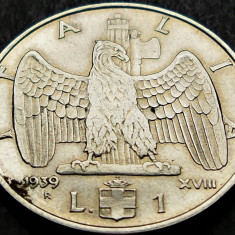 Moneda istorica 1 LIRA - ITALIA FASCISTA, anul 1939 *cod 1569 B