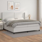 VidaXL Pat box spring cu saltea, alb, 200x200 cm, piele ecologică 3132460