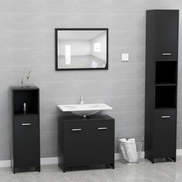 vidaXL Set mobilier de baie, negru, PAL