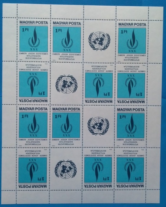 UNGARIA -1979-Drepturi pt.Om-Coala -12 val+6vinete -MNH (Mi3334A=75e) RARR UNGARIA -1979-Drepturi pt.Om-Coala -12 val+6vinete -MNH (Mi3334A=75e) RARR