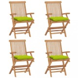 Set 4 Scaune Gradina Pliabile Lemn Tec Verde cu Perne vidaXL, 55x60x89cm, Confortabile, Exterior, Terasa, Curte