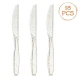Cutite reutilizabile din plastic transparent cu glitter auriu pentru petreceri, CMCLASS