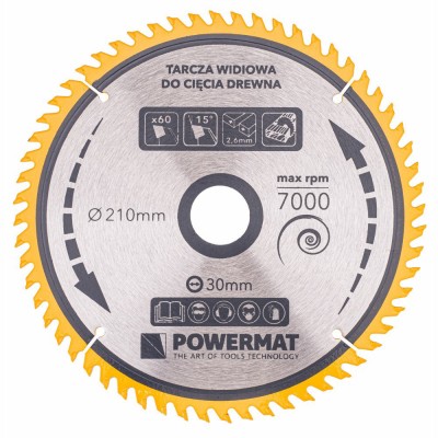 Disc circular pentru lemn TDD-210x30mm 60 dinti, Powermat PM0890 foto