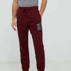 Hollister Co. pantaloni de pijama barbati, culoarea bordo, cu imprimeu