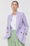 Cumpara ieftin Karl Lagerfeld sacou din lana culoarea violet, cu doua randuri de nasturi, neted