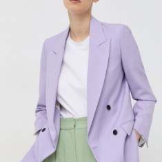 Karl Lagerfeld sacou din lana culoarea violet, cu doua randuri de nasturi, neted