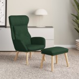 vidaXL Scaun de relaxare cu taburet, verde &icirc;nchis, textil