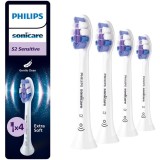 Rezerve Philips Sonicare Sensitive HX6054/87, pachet de 4 capete de periere, Standard, click-on, sincronizarea modurilor BrushSync, Alb
