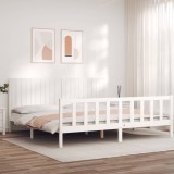 Gossi cadru pat cu tablie 200x200 cm, alb, lemn masiv