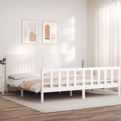 Gossi cadru pat cu tablie 200x200 cm, alb, lemn masiv foto