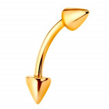 Piercing din aur 14K - tijă &icirc;ndoită cu două conuri la capete, 9 mm