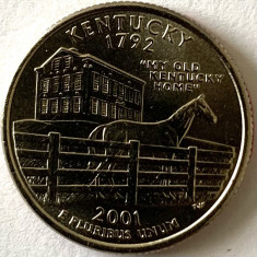 AMERICA QUARTER 1/4 DOLLAR 2001 LITERA D.(VECHEA MEA CASA KENTUCKY"), BU