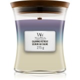 Woodwick Trilogy Calming Retreat lum&acirc;nare parfumată cu fitil din lemn 275 g