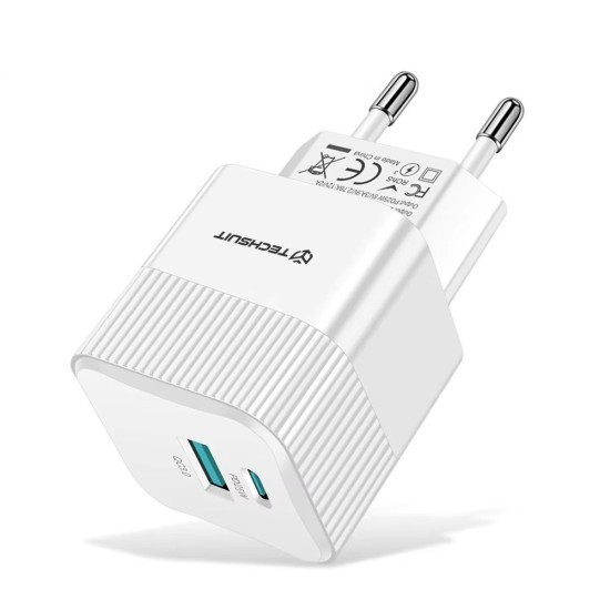 Incarcator Priza GaN, USB, Type-C, 25W - Techsuit (CHPD216) - White