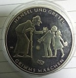 (A102) MONEDA DIN ARGINT GERMANIA - 10 EURO 2014, LIT. G, FRATII GRIMM - HANSEL SI GRETEL, STARE PROOF