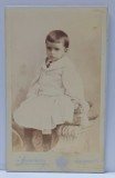FOTOGRAF J. SPIRESCU , BUCURESTI , COPIL IN COSTUM ALB , FOTOGRAFIE C.D.V. , CCA. 1900