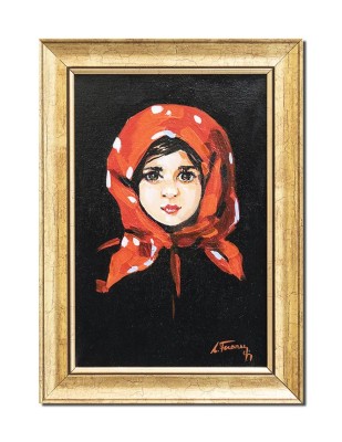 Tablou celebu inramat pictat manual, Fetita cu basma rosie, 35x25cm ulei panza, reproducere Nicolae Grigorescu foto