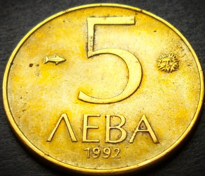Moneda 5 LEVA - BULGARIA, anul 1992 *cod 4343 foto
